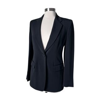 Lafayette 148 New York‎ Black One Button Blazer Size 2 Tailored Work Office Vtg